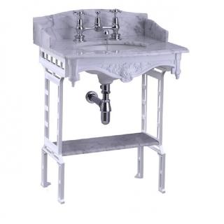 Carrara marble top & basin with white aluminium washstand